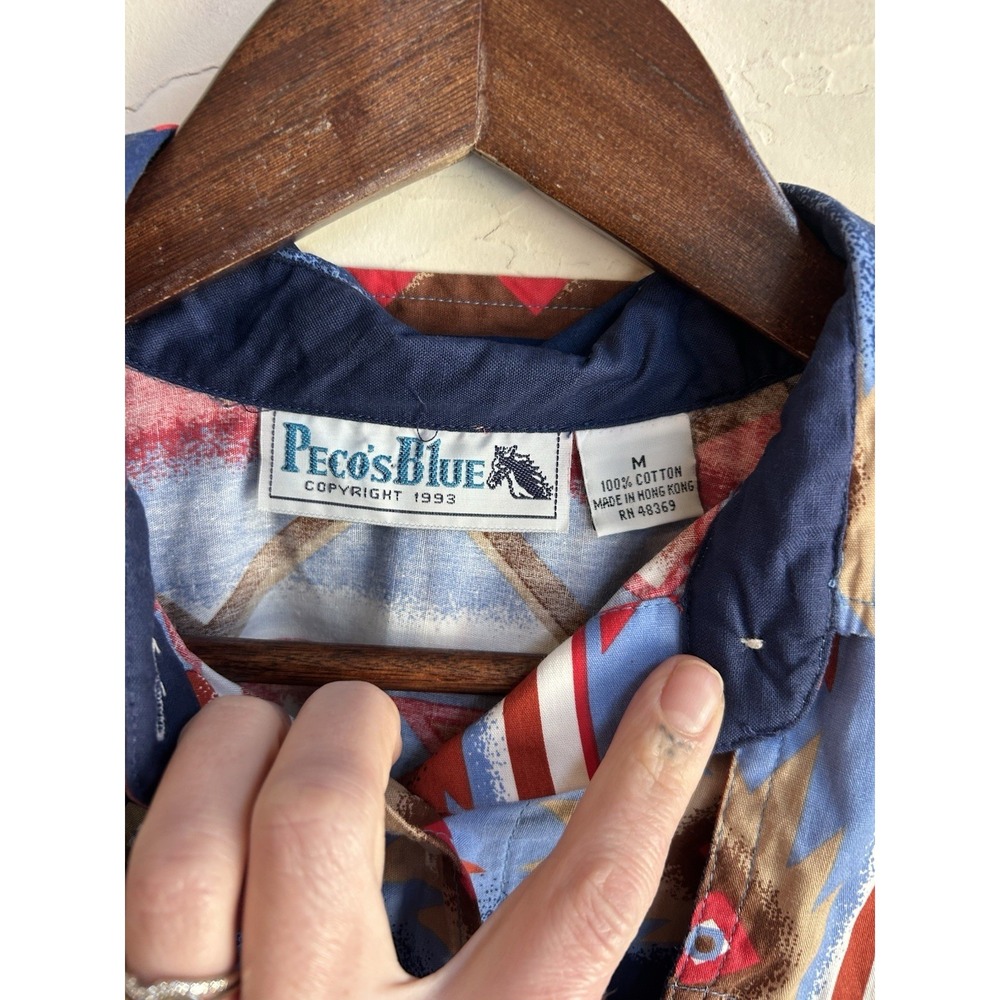 Vintage 90s Pecos Blue Western Button‎ Up Shirt M Southwestern Rodeo Cowgirl - Picture 4 of 8